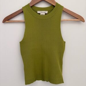Ribbed Green Knit Crop Tank Top